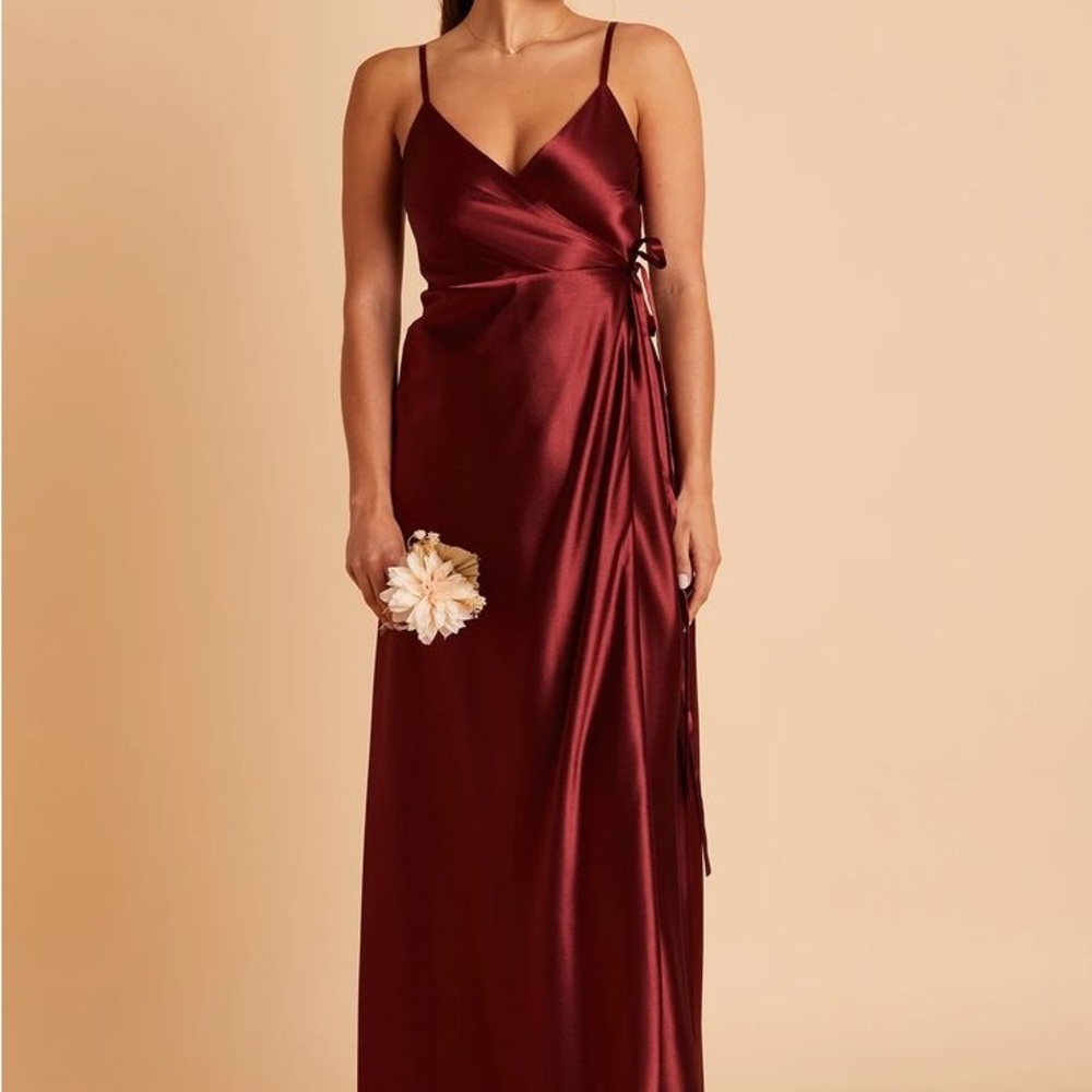 Elegant Burgundy Satin Wrap Dress